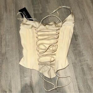 White Fox Boutique Cream Lace-Up Corset Top
